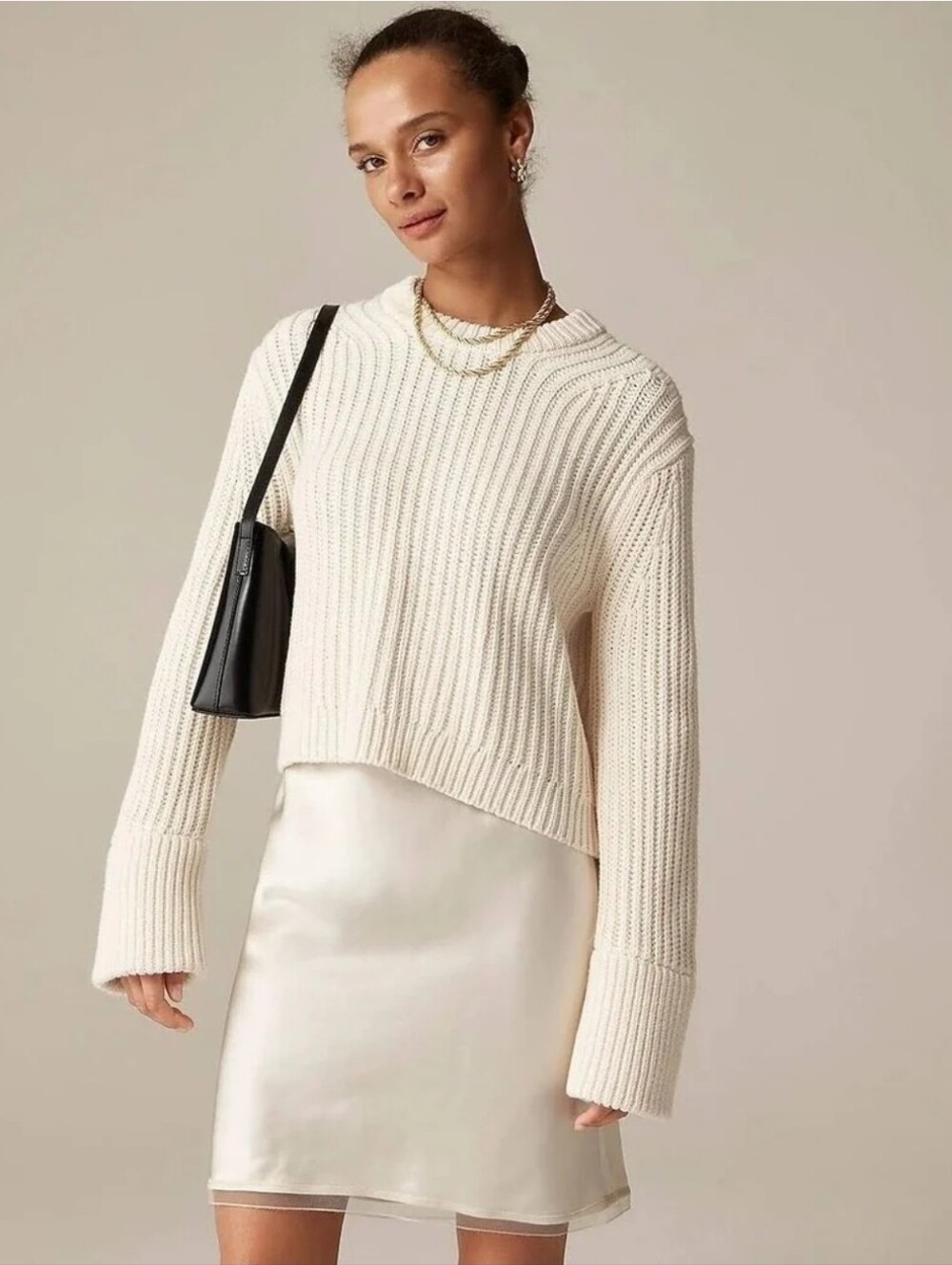 NWT J.CREW Heritage Cotton Fisherman Chuncky Knit Crewneck Sweater, Ivory, Small